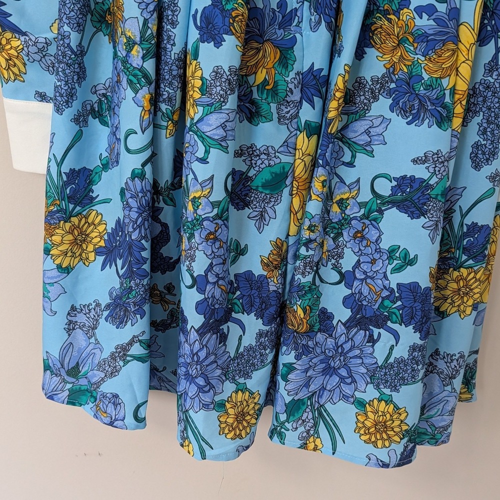 Unique Vintage Light Blue Floral Peter Pan Collar Mod Babydoll Dress 60s Small - Picture 12 of 14